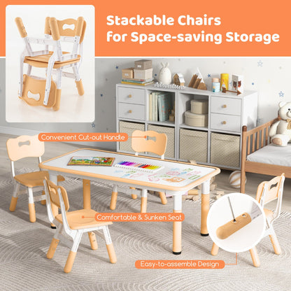 Costway Kids Table and Chairs Set for 4 with Graffiti Desktop-Natural