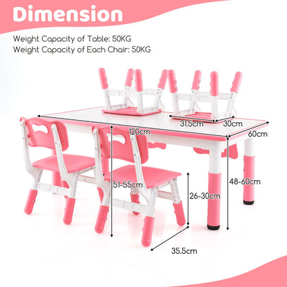 Costway Kids Table and Chairs Set for 4 with Graffiti Desktop-Pink