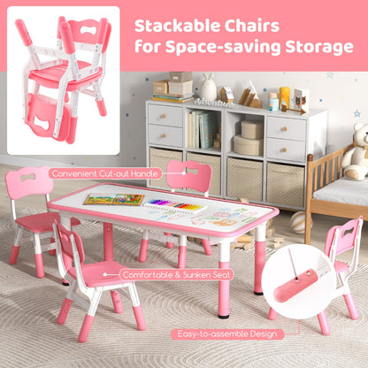 Costway Kids Table and Chairs Set for 4 with Graffiti Desktop-Pink