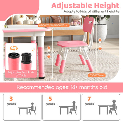 Costway Kids Table and Chairs Set for 4 with Graffiti Desktop-Pink