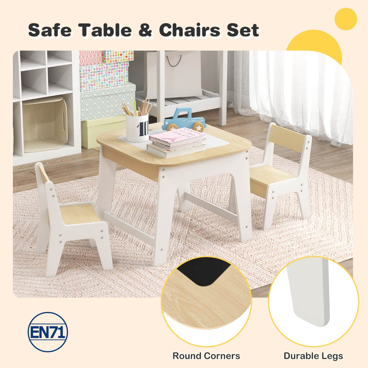 Durable MDF construction and EN71 certification provide a safe, sturdy set for children aged three to six
