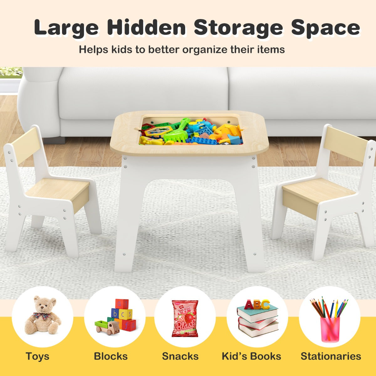 Smooth painted surface is easy to wipe clean, making this kids furniture set convenient for parents