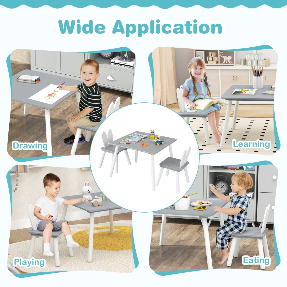Sturdy wooden kids furniture set with smooth rounded edges and EN71 certification
