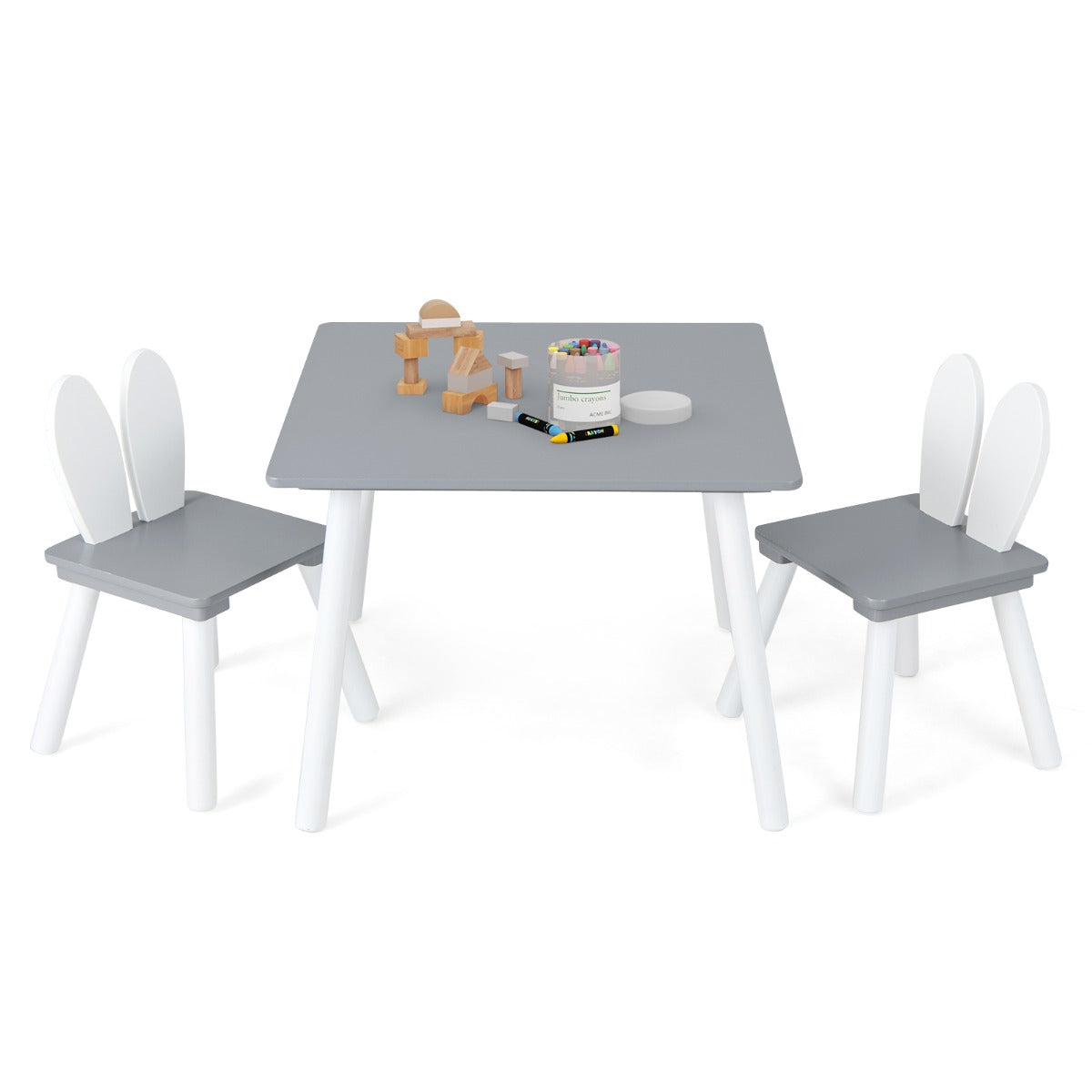 Space-saving children’s table set lets chairs slide underneath or stack on top