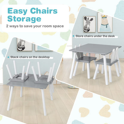 Costway 3 Pieces Kids Table and 2 Chairs Set for Arts, Crafts, Snack Time-Grey