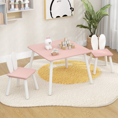 Costway 3 Pieces Kids Table and 2 Chairs Set for Arts, Crafts, Snack Time-Pink