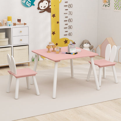 Costway 3 Pieces Kids Table and 2 Chairs Set for Arts, Crafts, Snack Time-Pink