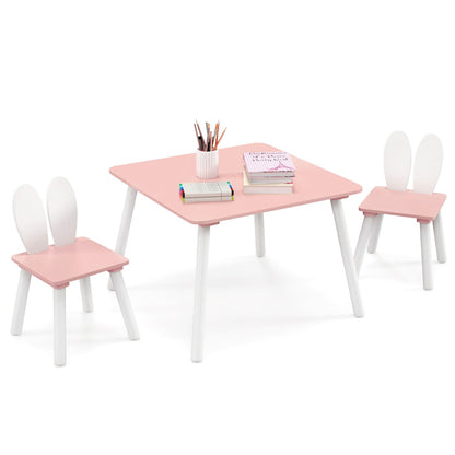 Easy-assembly kids table set includes one table, two chairs and detailed instructions