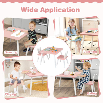 Costway 3 Pieces Kids Table and 2 Chairs Set for Arts, Crafts, Snack Time-Pink