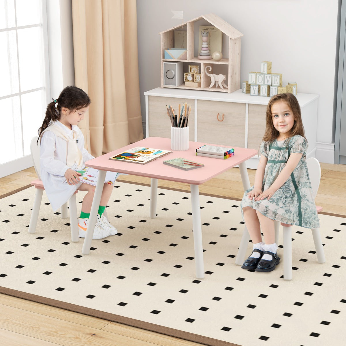 Cute bunny ear chairs feature wide seats and supportive backrests for comfortable sitting
