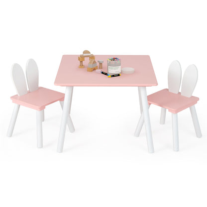 Costway 3 Pieces Kids Table and 2 Chairs Set for Arts, Crafts, Snack Time-Pink