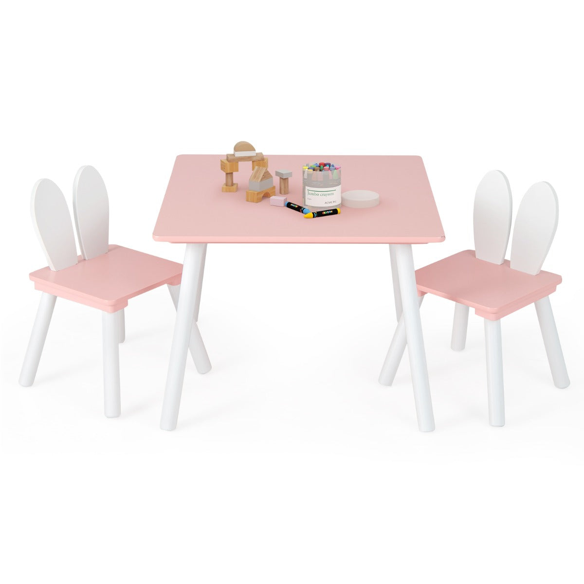 Space-saving children’s table set lets chairs slide underneath or stack on top