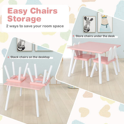 Costway 3 Pieces Kids Table and 2 Chairs Set for Arts, Crafts, Snack Time-Pink