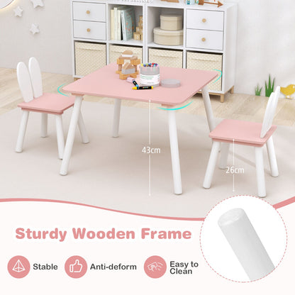 Costway 3 Pieces Kids Table and 2 Chairs Set for Arts, Crafts, Snack Time-Pink