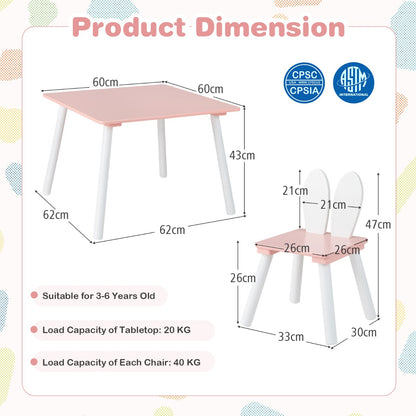 Costway 3 Pieces Kids Table and 2 Chairs Set for Arts, Crafts, Snack Time-Pink