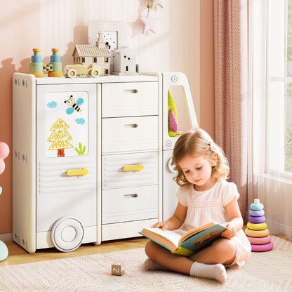 Kids Toy Storage Organizer with 4 Pull-out Drawers and Spacious Countertop-Grey
