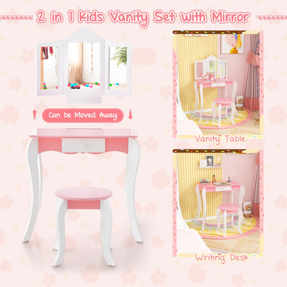 Kids Vanity Set with Tri-folding Acrylic Mirror TOP 20 Bonus Trinkets Set