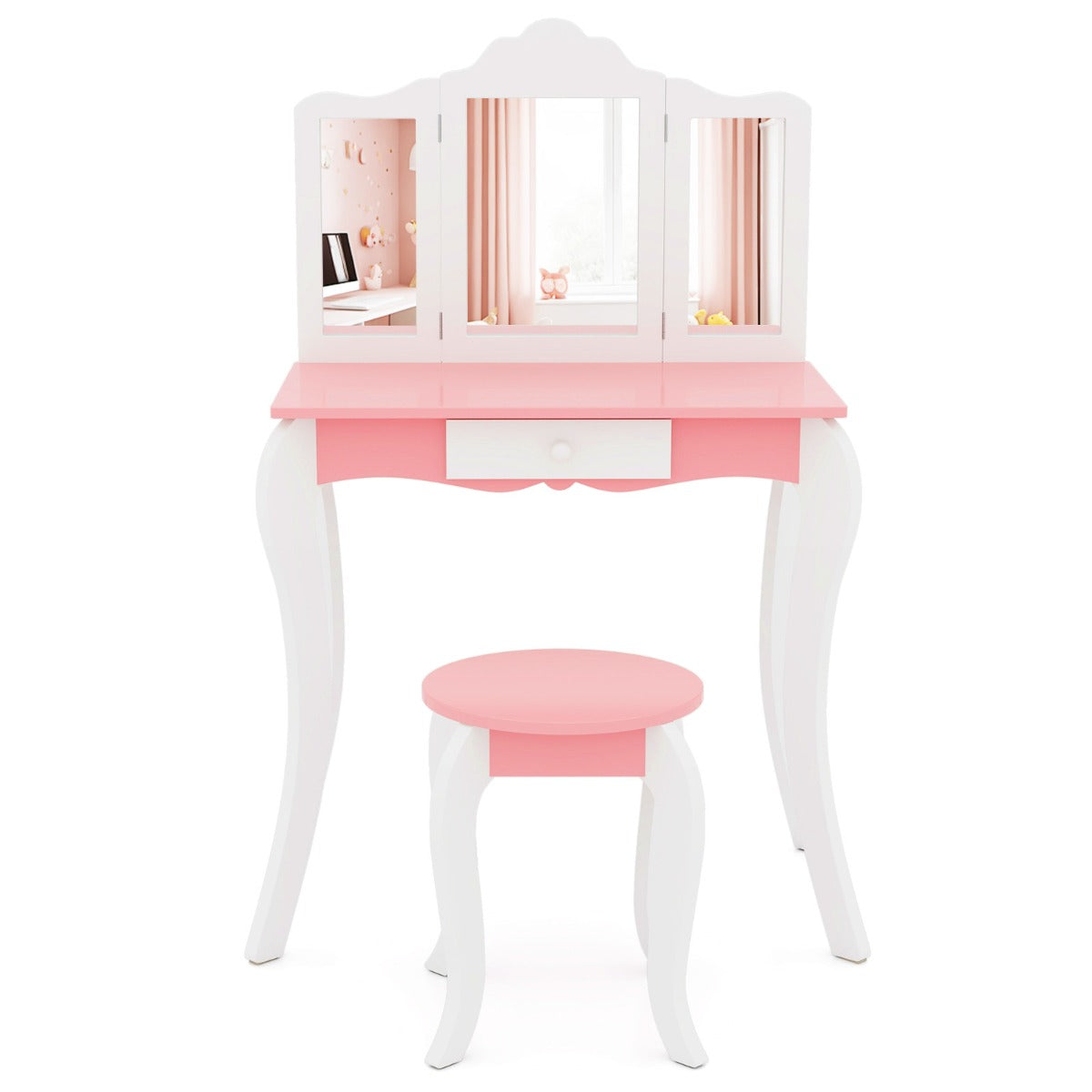 Kids Vanity Set with Tri-folding Acrylic Mirror TOP 20 Bonus Trinkets Set