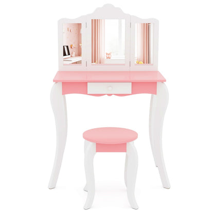 Kids Vanity Set with Tri-folding Acrylic Mirror TOP 20 Bonus Trinkets Set