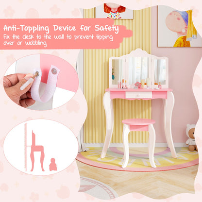 Kids Vanity Set with Tri-folding Acrylic Mirror TOP 20 Bonus Trinkets Set