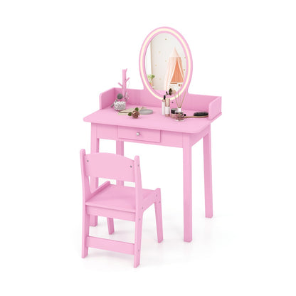 Kids Vanity Set with Lighted Mirror and Chair-Pink