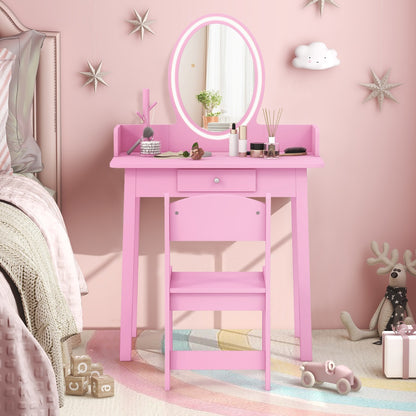 Kids Vanity Set with Lighted Mirror and Chair-Pink