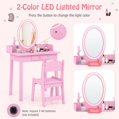 Kids Vanity Set with Lighted Mirror and Chair-Pink