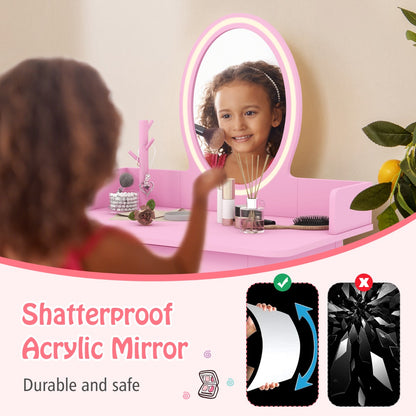 Kids Vanity Set with Lighted Mirror and Chair-Pink