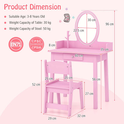 Kids Vanity Set with Lighted Mirror and Chair-Pink