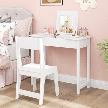 Kids Vanity Set with Flip Top Mirror and Anti-toppling Device-White