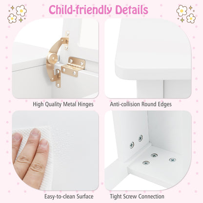 Kids Vanity Set with Flip Top Mirror and Anti-toppling Device-White