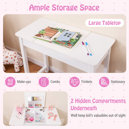 Kids Vanity Set with Flip Top Mirror and Anti-toppling Device-White