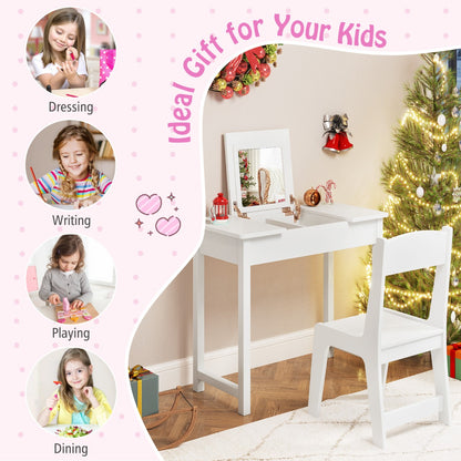 Kids Vanity Set with Flip Top Mirror and Anti-toppling Device-White