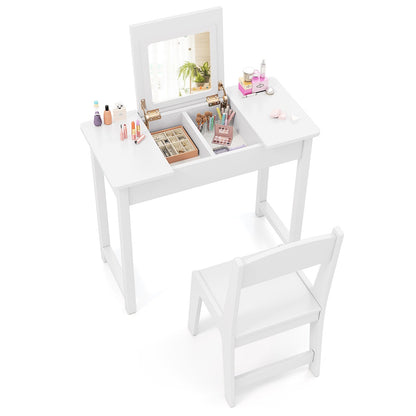 Kids Vanity Set with Flip Top Mirror and Anti-toppling Device-White