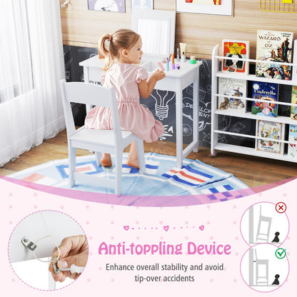 Kids Vanity Set with Flip Top Mirror and Anti-toppling Device-White
