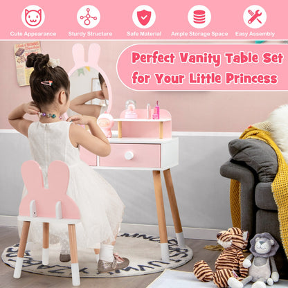 Costway 2-in-1 Princess Makeup Dressing Desk with Mirror-Pink