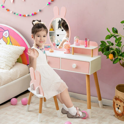 Costway 2-in-1 Princess Makeup Dressing Desk with Mirror-Pink