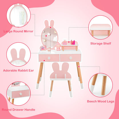 Costway 2-in-1 Princess Makeup Dressing Desk with Mirror-Pink