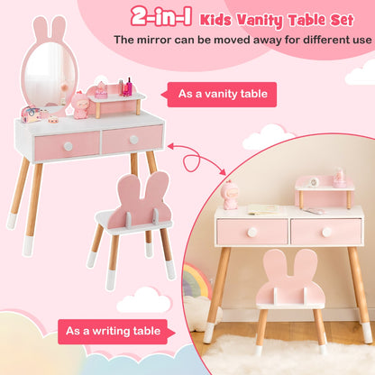 Costway 2-in-1 Princess Makeup Dressing Desk with Mirror-Pink
