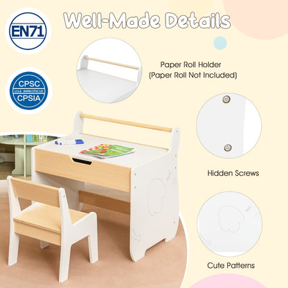 3 In 1 Kids Wood Table and Chair Set with Detachable Tabletop-White