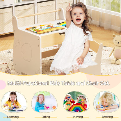 3 In 1 Kids Wood Table and Chair Set with Detachable Tabletop-White