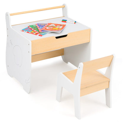 3 In 1 Kids Wood Table and Chair Set with Detachable Tabletop-White