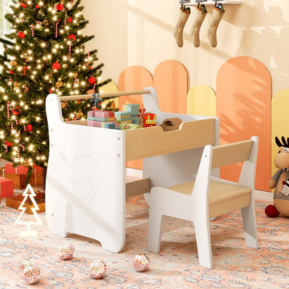 3 In 1 Kids Wood Table and Chair Set with Detachable Tabletop-White