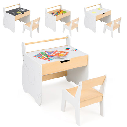 3 In 1 Kids Wood Table and Chair Set with Detachable Tabletop-White