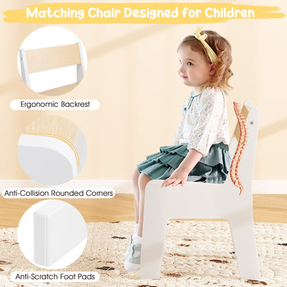 3 In 1 Kids Wood Table and Chair Set with Detachable Tabletop-White