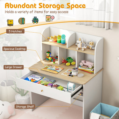 Kids Wooden Study Desk with Hutch and Drawer