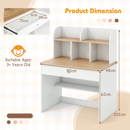 Kids Wooden Study Desk with Hutch and Drawer