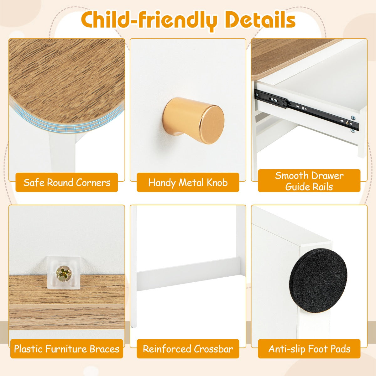 Kids Wooden Study Desk with Hutch and Drawer