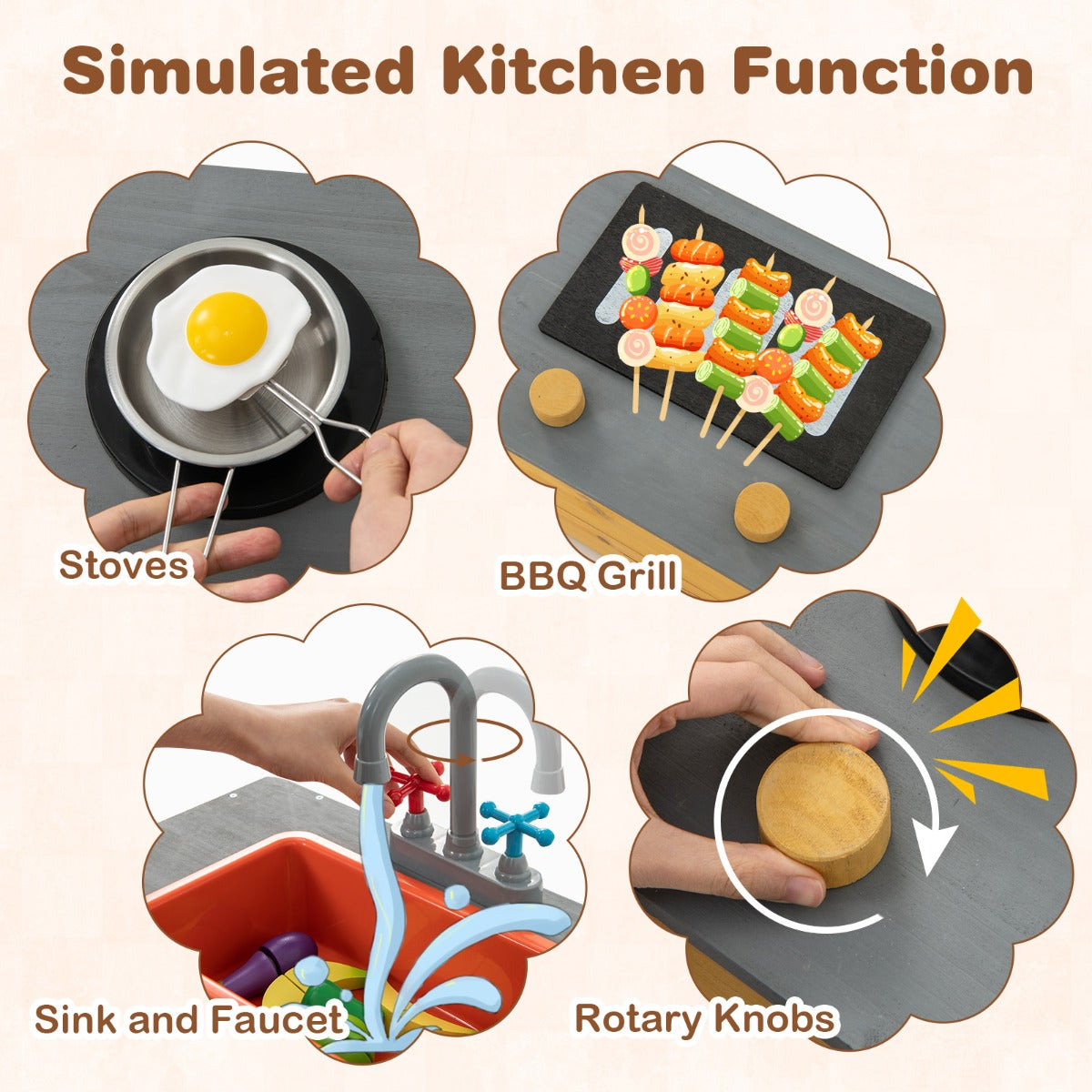 Kids Wooden Sandbox with Kitchen Playset and Bottom Liner