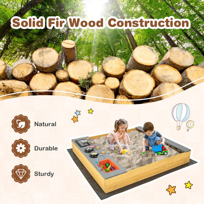 Kids Wooden Sandbox with Kitchen Playset and Bottom Liner